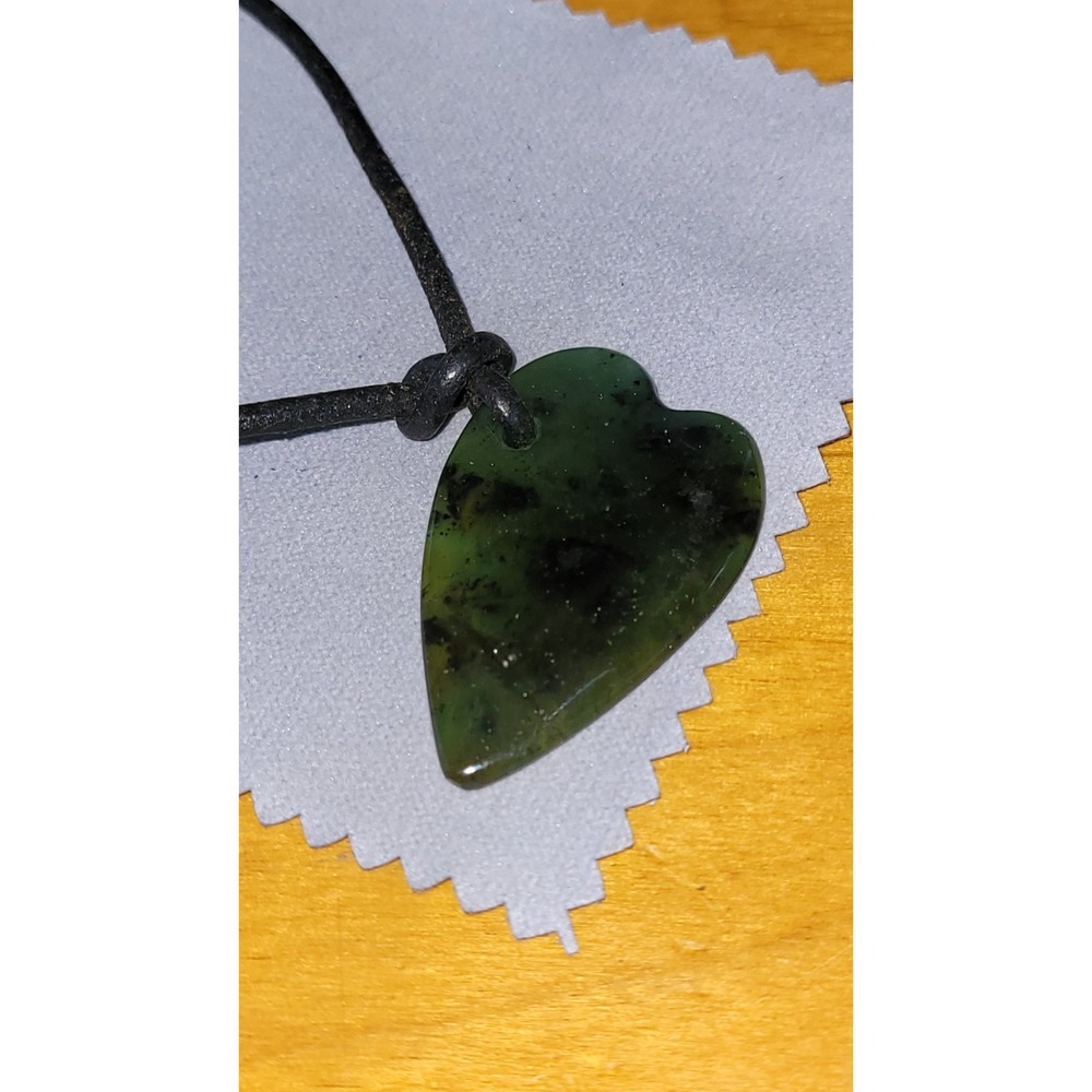 Vintage Translucent Green Stone Pendant Necklace Black Leather Cord 24 Inch